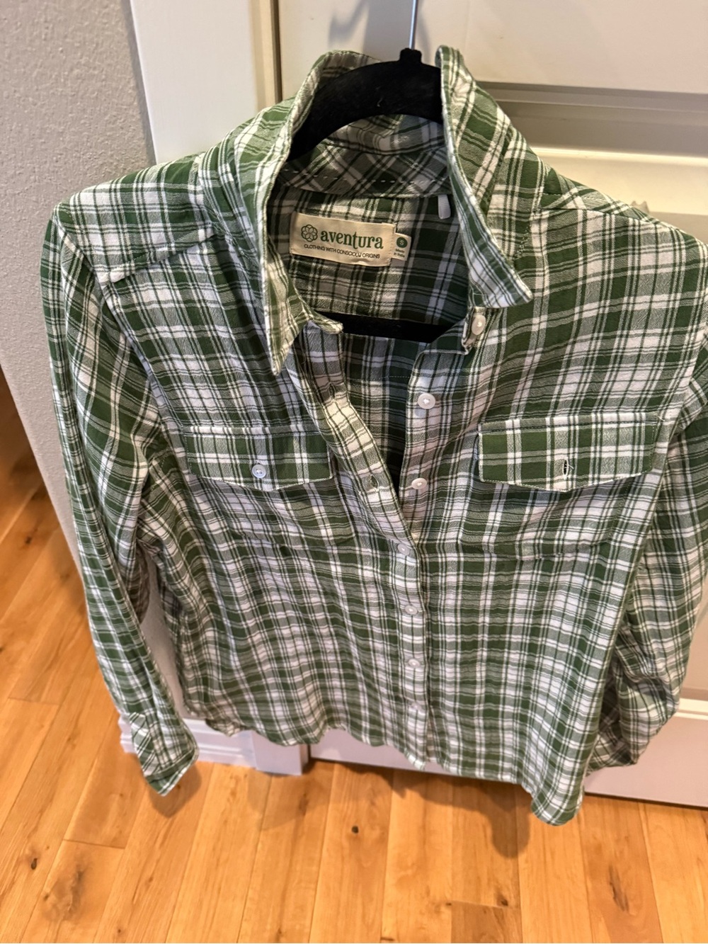 Aventura Green and White Plaid Button-Up Shirt